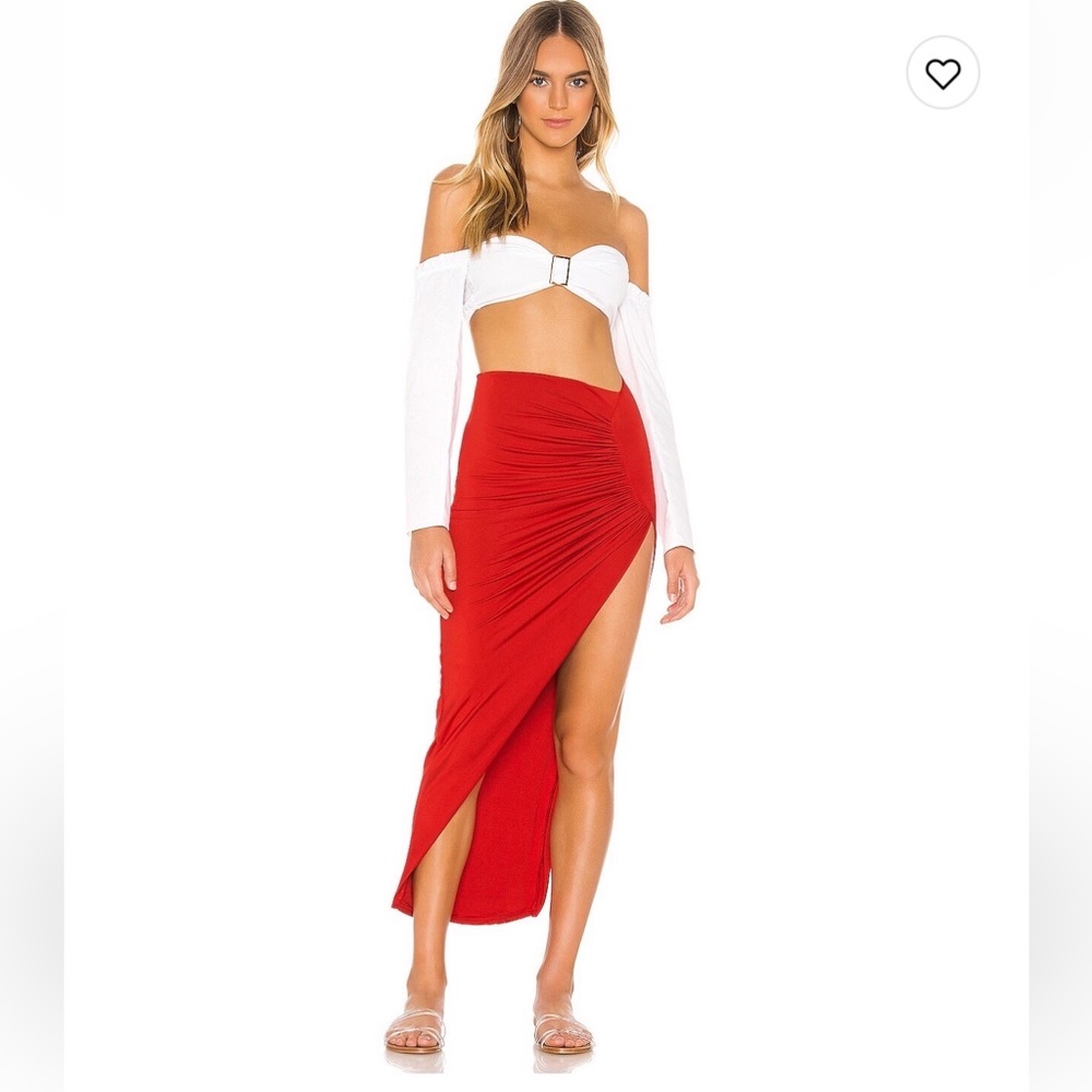 CANDICE SLINKY MAXI SKIRT from revolve 
superdown
Color: Cherry
Size: XXS